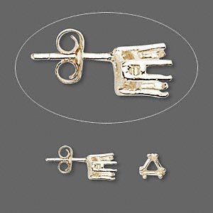 Earstud 1pkg2 Sure-Set™ 14Kt gold, 5mm triangle pre-notched 6-prong basket-style setting / earnuts, 1 pair