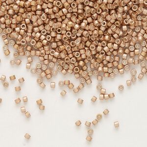 Seed bead, Delica®, glass, pkg/50g, #11 round, opaque semi-matte galvanized gold copper (DB-1155).