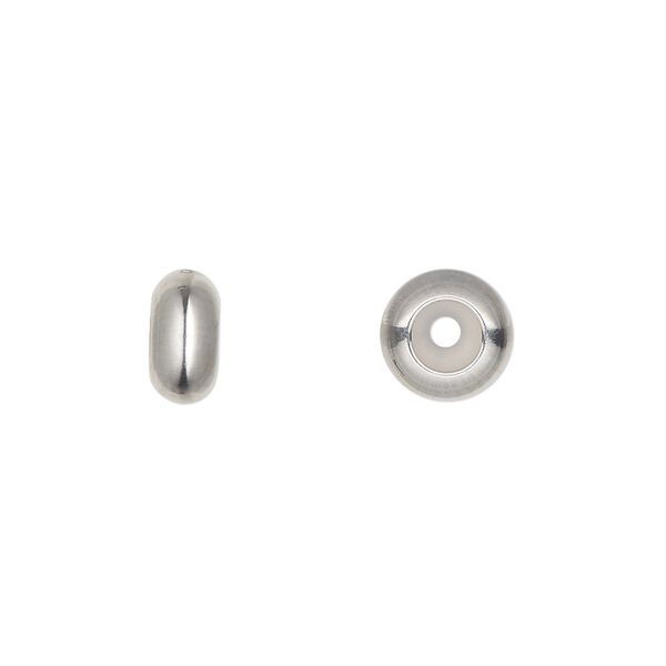 Bead keeper, stainless steel and silicone, clear, 9x4.5mm rondelle, fits 2.5mm chain or cord. Sold per pkg of 4. image number 0
