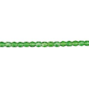 Bead, Czech fire-polished glass, emerald green, 3mm faceted round. Sold per 15-1/2" to 16" strand, approximately 130 beads.