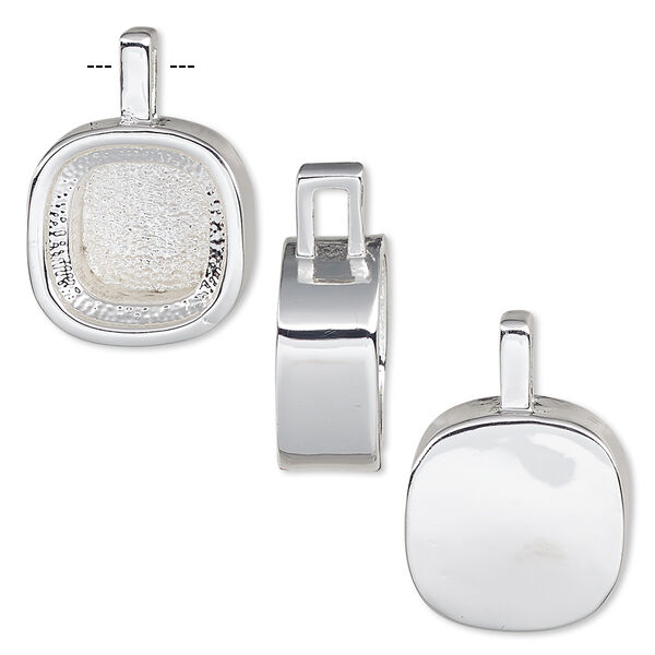 Drop, Almost Instant Jewelry®, silver-plated "pewter" (zinc-based alloy), 15mm rounded square with 12x12mm cushion setting. Sold individually. image number 0
