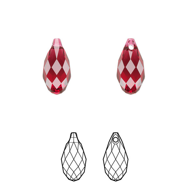 Briolette 2pk scarlet, Crystal Passions® 13x6.5mm pendant drop 6010 image number 0