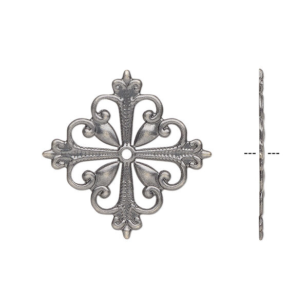 Component, antique silver-plated brass, 19x19mm fancy square with cutout design. Sold per pkg of 6. image number 0