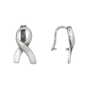 Bail, JBB Findings, ice-pick, antiqued sterling silver, 18x11mm awareness ribbon, 9mm grip length. Sold individually.