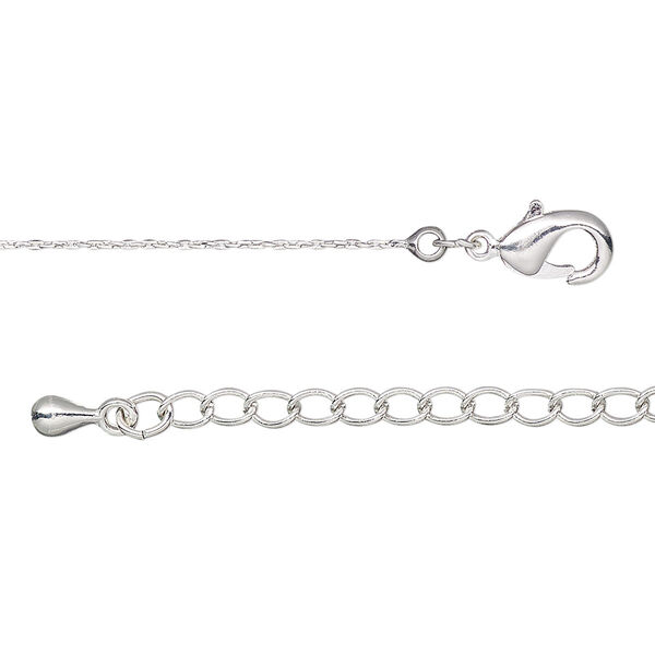 Chain, silver-plated brass, 0.6mm cable, 18 inches with 2-inch extender chain and lobster claw clasp. Sold individually. image number 0
