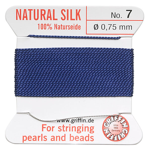 Thread, Griffin, silk, dark blue, size #7. Sold per 2-meter card (approximately 78 inches). image number 0