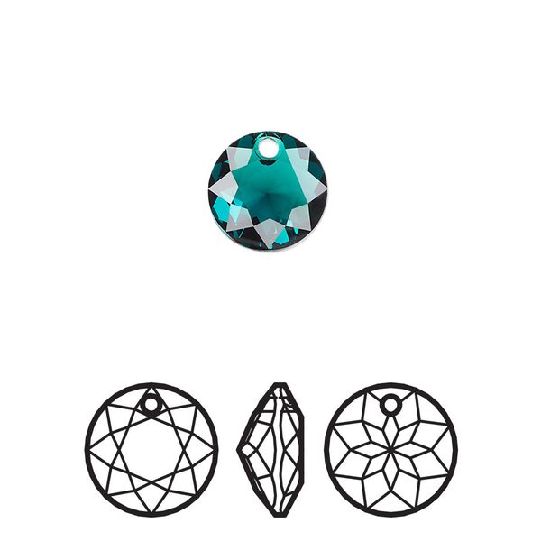 Drop 48pk emerald, Swarovski® 10mm pendant classic cut 6430 image number 0