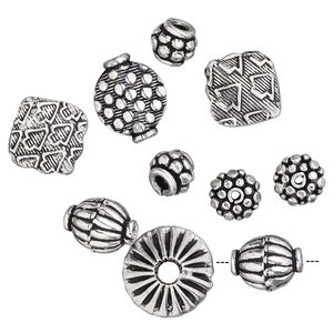 Bead mix, antique silver-plated copper, 7x6mm-14x8mm mixed shape. Sold per pkg of 10.