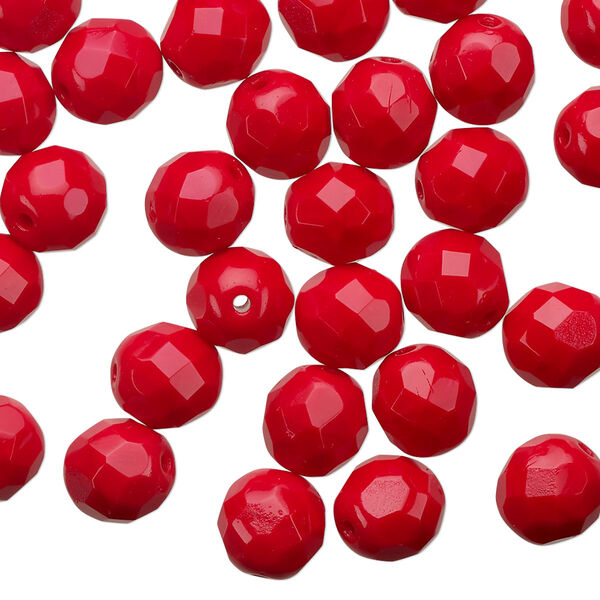 Bead 1pkg50 Czech fire-polished glass, 8mm faceted round, opaque red image number 0
