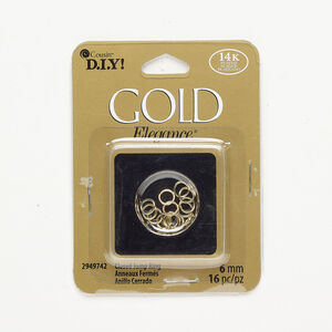 Jump ring 1pkg16, gold-finished steel, 6mm round, 20 gauge, 4.4mm inside diameter.