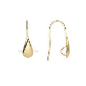 Ear wire fishhook 1pkg10 gold-plated, 20mm / 9x5mm teardrop / hidden open loop, 22 gauge brass 5 pair