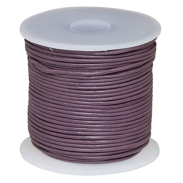 Cord, leather (dyed), purple, 0.5-0.8mm round. Sold per 25-yard spool. image number 0