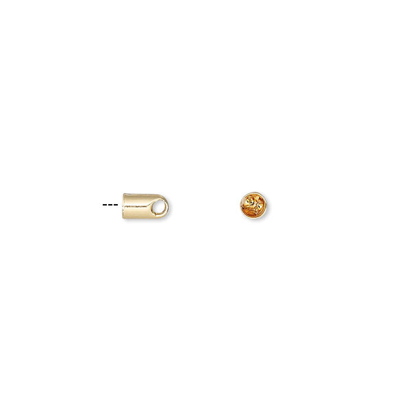 Cord end, glue-in, gold-finished brass, 5x3mm with 2mm inside diameter. Sold per pkg of 100. image number 0