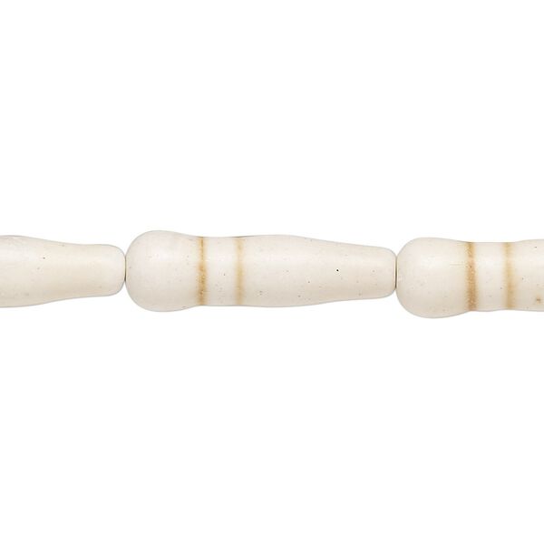 Bead, "howlite" (resin) (imitation), white, 23x7mm vase. Sold per 15-inch strand. image number 0