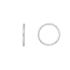 Jump ring, sterling silver, 14mm textured soldered round, 12mm inside diameter, 18 gauge. Sold per pkg of 10.