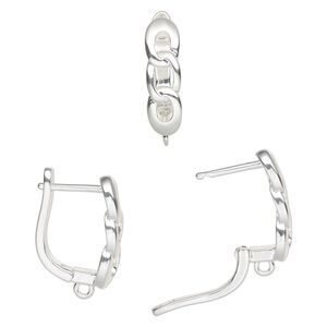 Ear wire leverback 1pkg2, 19mm / closed loop, 17 gauge silver-finished brass 1 pair