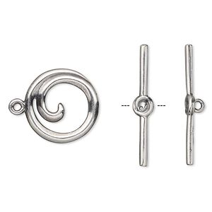 Clasp, toggle, antique silver-plated brass, 15.5mm round swirl. Sold individually.