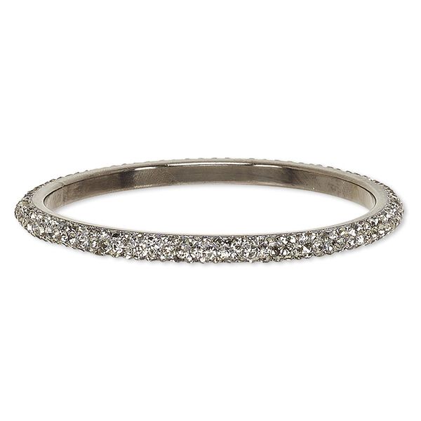 Bracelet, bangle, epoxy / Preciosa glass rhinestone / gunmetal-plated brass, black and grey, 6mm wide, 8-1/2 inches. Sold individually. image number 0