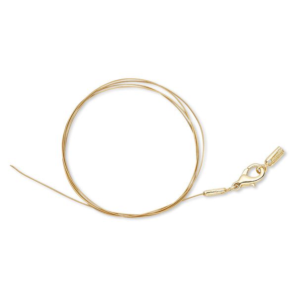 Necklace component, gold-plated steel and brass, 7 strand, 0.015-inch diameter, 20 inches with lobster claw clasp and crimp end. Sold individually. image number 0