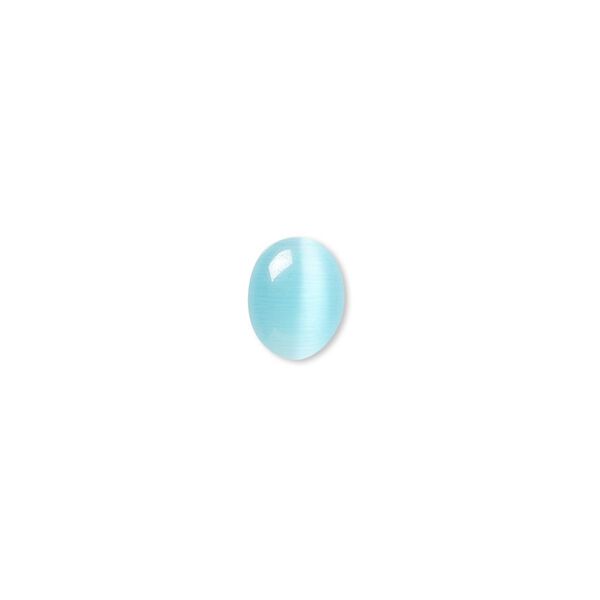 Cabochon, cat's eye glass (fiber optic glass), turquoise blue, 9x7mm calibrated oval, quality grade. Sold per pkg of 10. image number 0