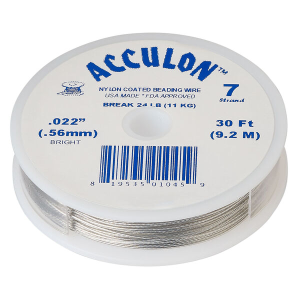 Beading wire, Acculon®, nylon-coated stainless steel, clear, 7 strand, 0.022-inch diameter. Sold per 30-foot spool. image number 0