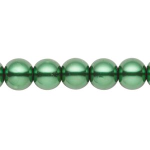 Bead, crystal pearl, forest green, 9-10mm round. Sold per pkg of (2) 15-1/2" to 16" strands, approximately 80 beads.