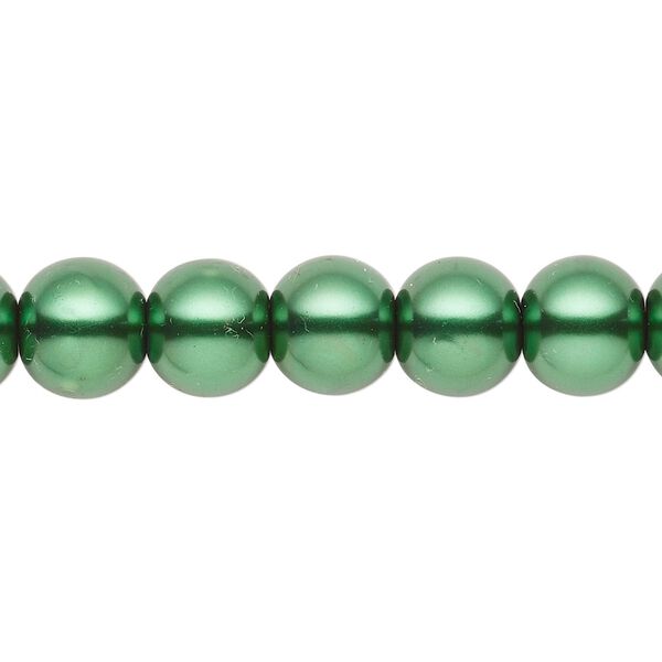 Bead, crystal pearl, forest green, 9-10mm round. Sold per pkg of (2) 15-1/2" to 16" strands, approximately 80 beads. image number 0