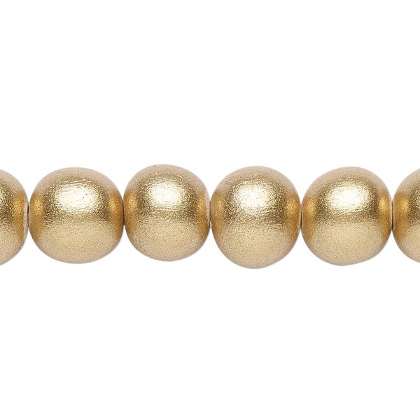 Bead 1pkg1, Taiwanese cheesewood (coated), painted metallic gold, 9-10 round, 15-1/2 to 16 inches. image number 0