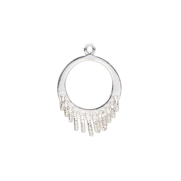 Drop, sterling silver, 20x15.5mm single-sided open round with 11 diamond-cut closed loops. Sold individually. image number 0