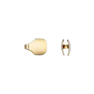 Cord end, glue-in, gold-finished brass, 11x8mm with 7x3.5mm inside diameter. Sold per pkg of 6.
