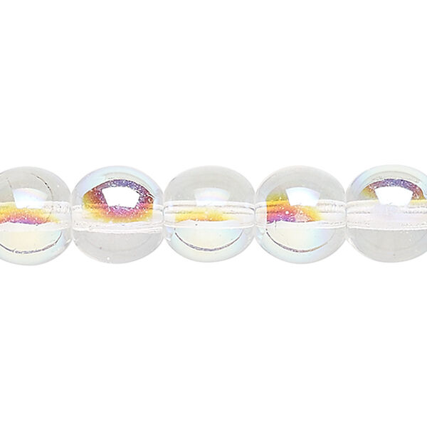 Czech glass round druk beads, crystal AB, 10mm. 16in strand. image number 0