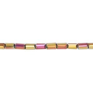 Bead, glass, crystal rose gold, 5x2.5mm faceted tube. Sold per 15-1/2 to 16-inch strand.