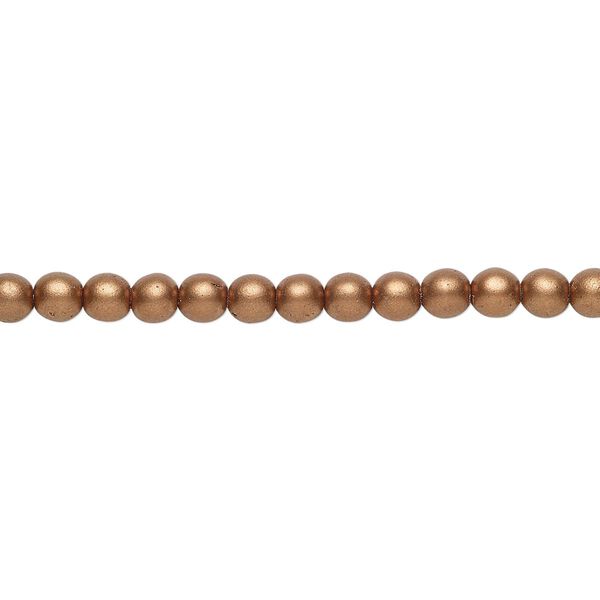 Bead, Czech glass druk, opaque satin metallic light copper, 4mm round. Sold per 15-1/2" to 16" strand. image number 0