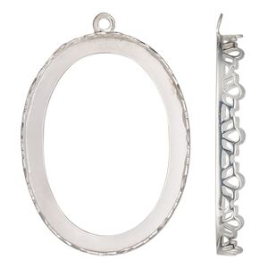 Drop, sterling silver, 42x31.5mm oval with decorative trim and open back with 40x30mm oval cabochon bezel setting. Sold individually.