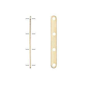 Spacer bar, gold-plated brass, 27x3mm 4-strand, fits up to 8mm beads. Sold per pkg of 100.