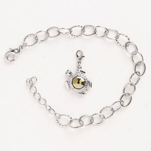 Bracelet charm assortment "pewter" zinc-based alloy steel 2pk, silver finish emerald jet AB 7 inches