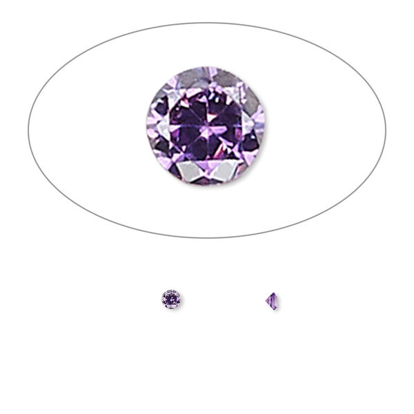 Gem, cubic zirconia, amethyst purple, 2mm faceted round, Mohs hardness 8-1/2. Sold per pkg of 10. image number 0