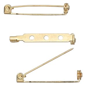 Pin back, gold-plated steel, 1-1/4 inches with locking bar. Sold per pkg of 100.