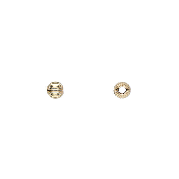 Bead, 14Kt gold-filled, 4mm corrugated round. Sold per pkg of 10. image number 0