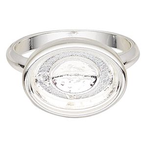 Ring, Almost Instant Jewelry®, silver-plated "pewter" (zinc-based alloy), 16x12mm oval with 14x10mm oval setting, size 8. Sold individually.