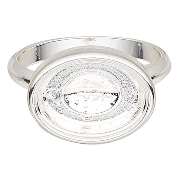 Ring, Almost Instant Jewelry®, silver-plated "pewter" (zinc-based alloy), 16x12mm oval with 14x10mm oval setting, size 8. Sold individually. image number 0
