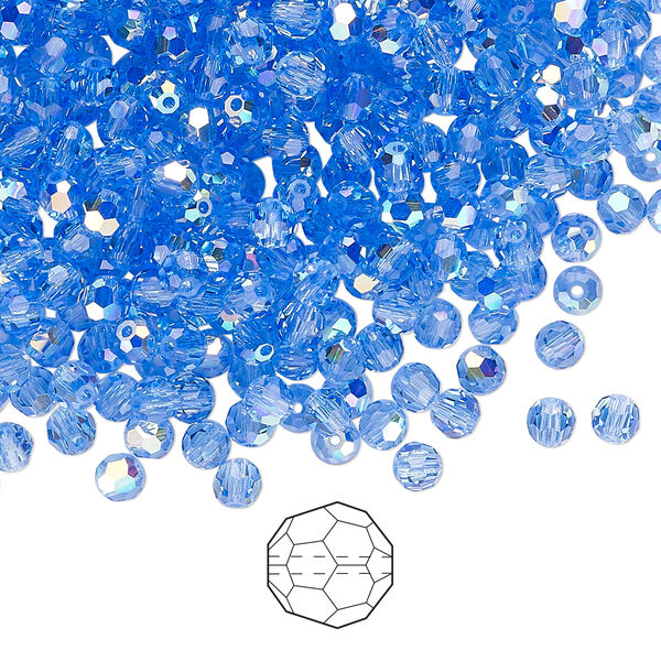 Bead 720pk sapphire AB, Preciosa Czech crystal 3mm round image number 0