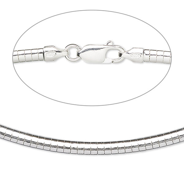 Chain, sterling silver, 3mm domed omega, 18 inches with lobster claw clasp. Sold individually. image number 0