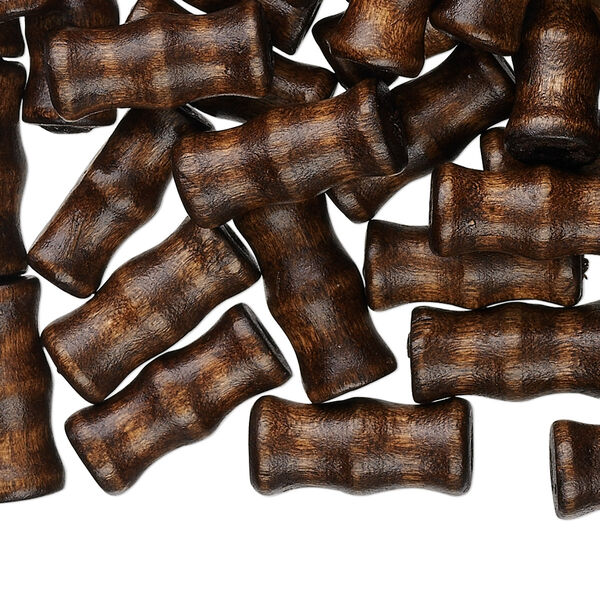 Bead, wood (dyed / waxed), dark brown, 16x7mm hand-cut bamboo. Sold per pkg of 500. image number 0