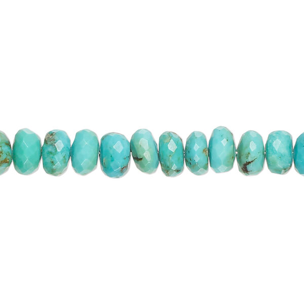 Bead, turquoise (dyed / stabilized), blue-green, 6x4mm-8x5mm hand-cut faceted rondelle, B grade, Mohs hardness 5 to 6. Sold per 8-inch strand, approximately 50 beads. image number 0