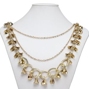 Necklace, gold-coated plastic with gold-finished aluminum and steel, 28 inches with lobster claw clasp. Sold individually.