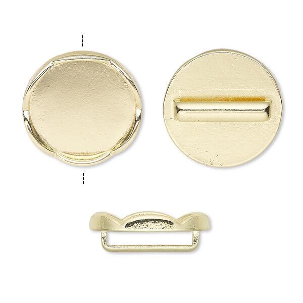 Slide, gold-finished "pewter" (zinc-based alloy), 23mm round with scalloped edge and 20mm round setting, 16x2.5mm hole. Sold per pkg of 4. image number 0