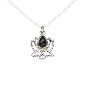 Black onyx / sterling silver 1pkg1, antiqued open lotus drop 12x12mm