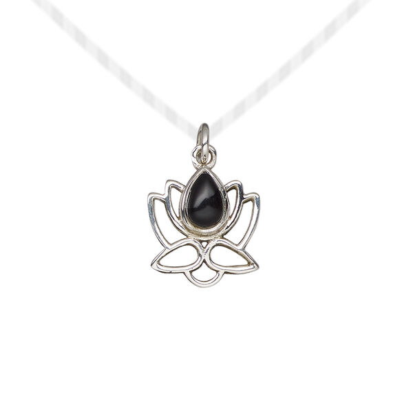 Black onyx / sterling silver 1pkg1, antiqued open lotus drop 12x12mm image number 0