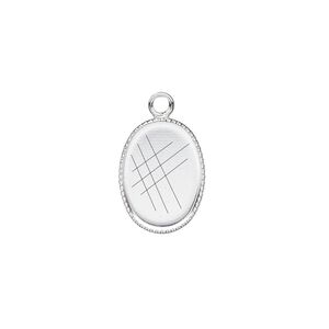 Drop, silver-plated brass, 15x11mm oval with beaded edge and 14x10mm oval bezel cup setting. Sold per pkg of 6.